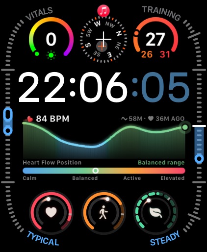 Authentic Modular Ultra face with a Rolling Heart Heart Flow complication.